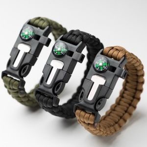 Paracord Outdoor Survival Tactical Bracelet 5 in 1 Black Hiking Camp